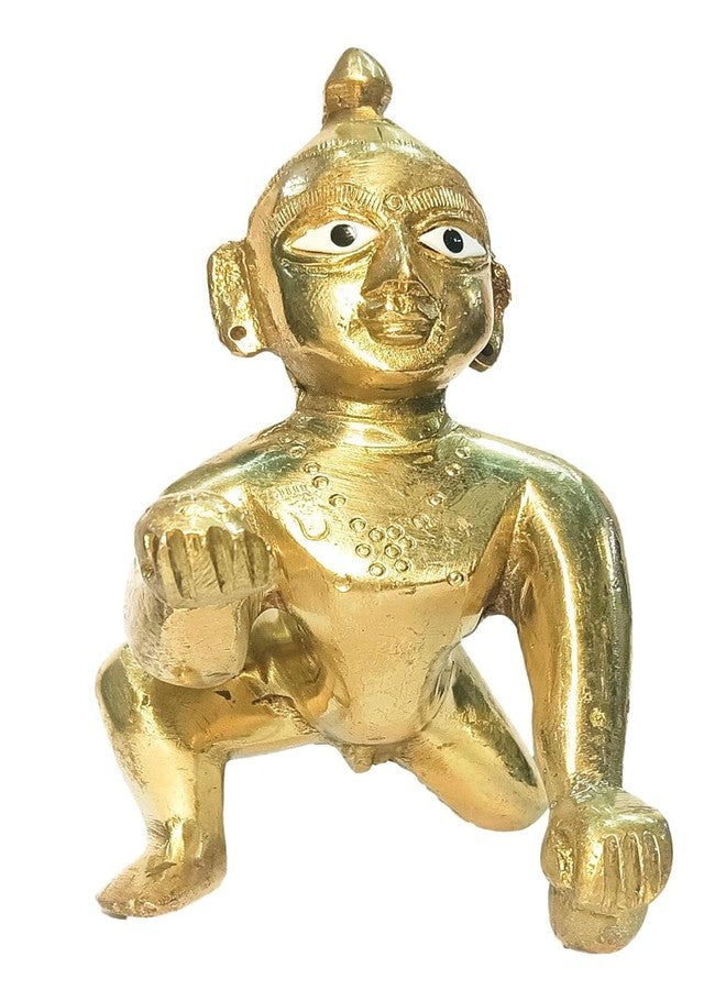 athizay Brass Laddu Gopal Idol - متوفر بالمقاس رقم 2 (8.5 سم)، 3 (9.5 سم)، 4 (10.5 سم)، 5 (13 سم) | بال جوبال مورتي لماندر وجانماشتامي وبوجا (10 سم × 6 سم × 9.5 سم) - Image 1